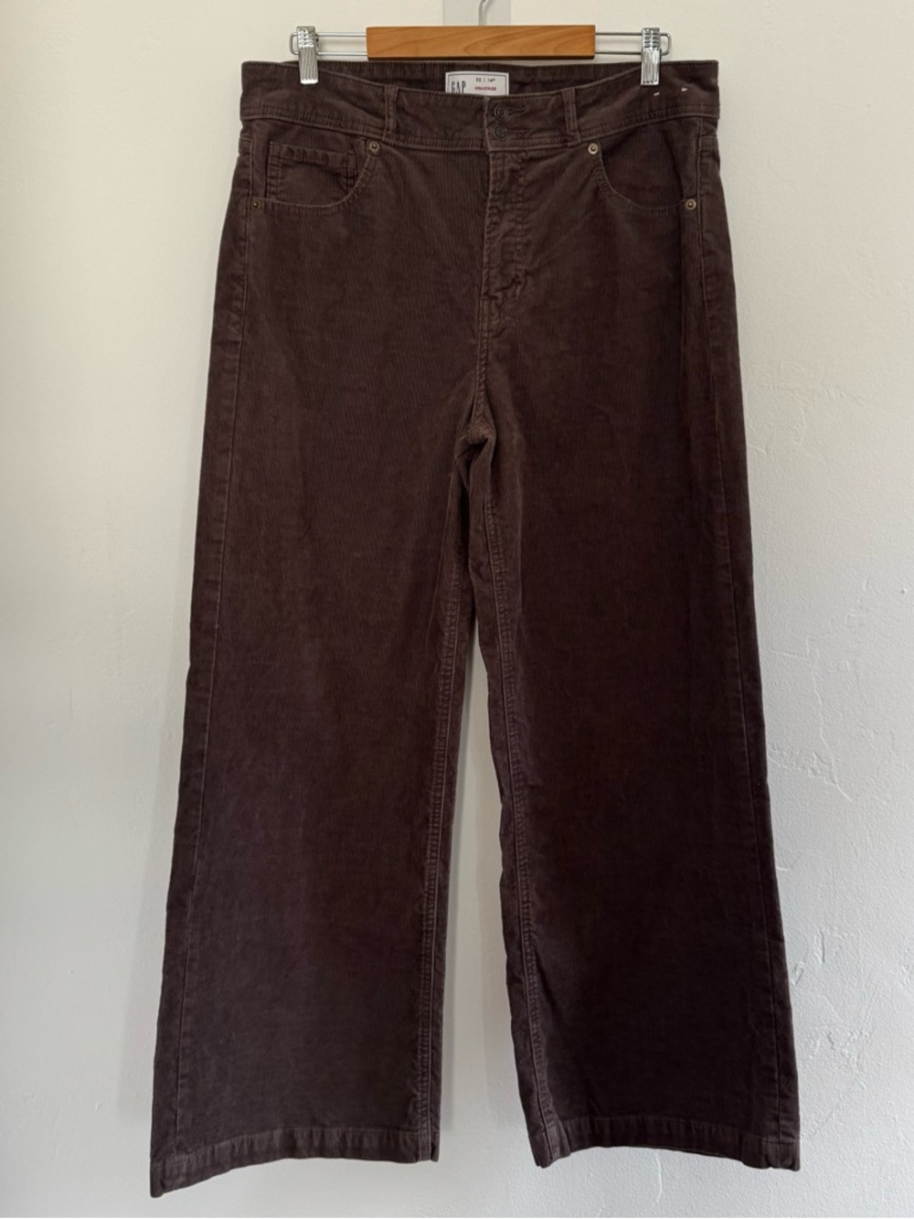 GAP High Rise Corduroy Stride Wide-Leg Pants Basic Brown - Picture 4 of 12